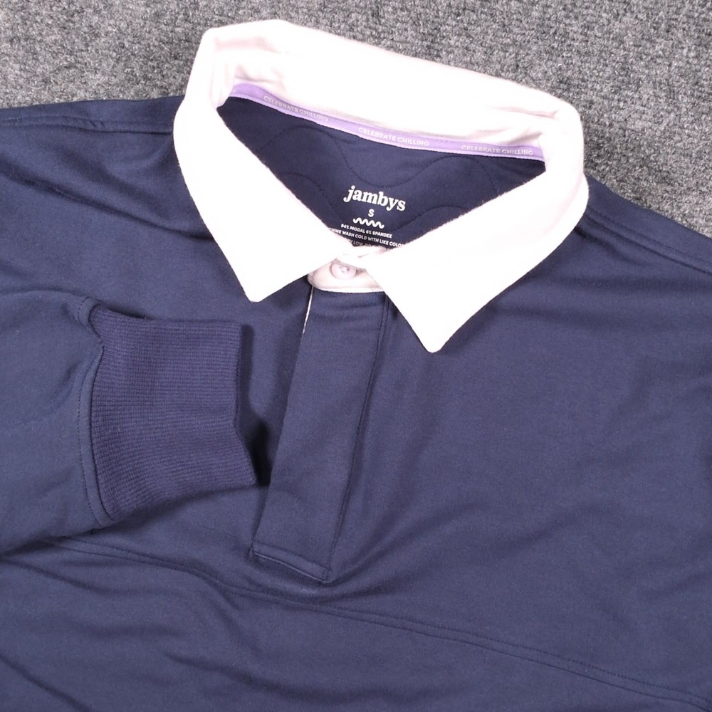 Jambys Rugby Polo Shirt Mens Small Navy Blue Long Sleeve Collared